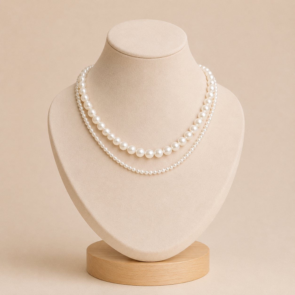 Collar Doble Hilo de Perlas Escalonadas
