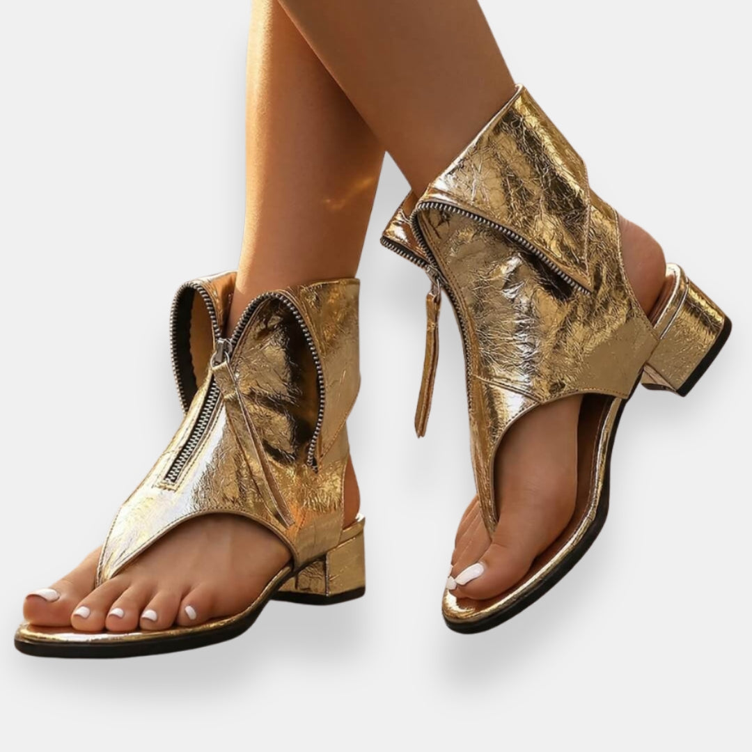 Octavienne - Sandalias metalizadas con cremallera, chic y de moda