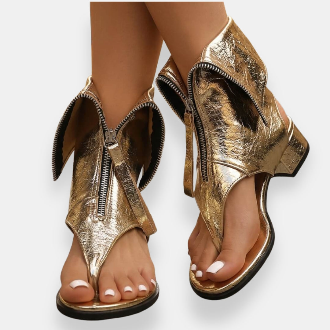Octavienne - Sandalias metalizadas con cremallera, chic y de moda
