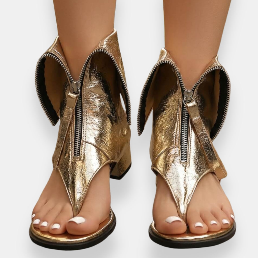 Octavienne - Sandalias metalizadas con cremallera, chic y de moda