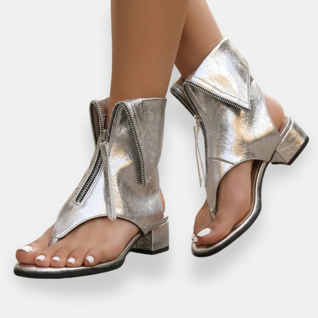 Octavienne - Sandalias metalizadas con cremallera, chic y de moda