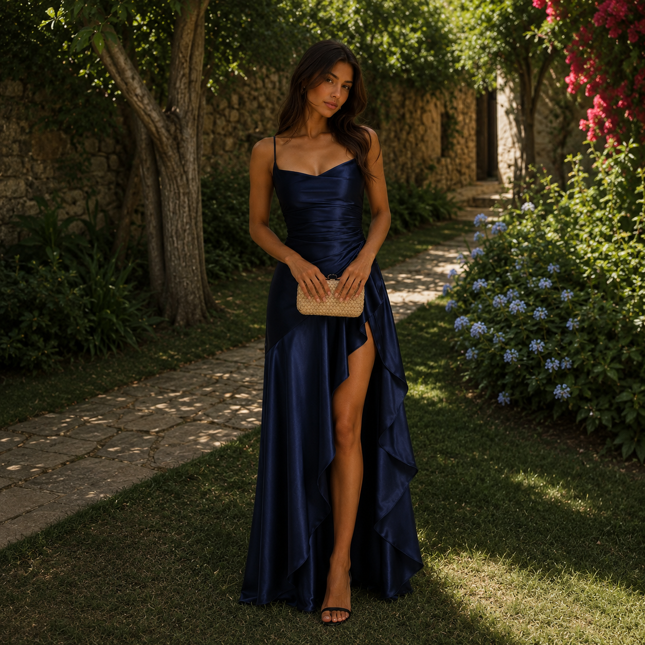 Olivia - Vestido de tirantes finos con cuerpo drapeado