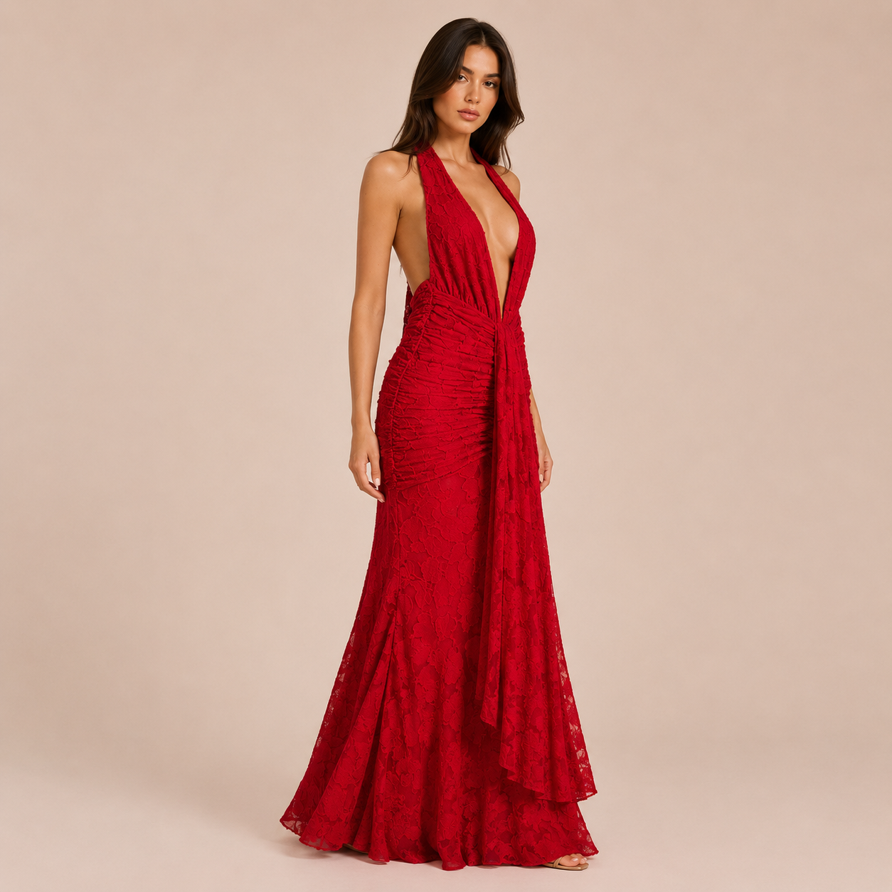 Alessia - Vestido halter de encaje con escote profundo