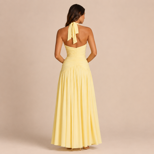 Julieta - Vestido maxi halter con escote profundo