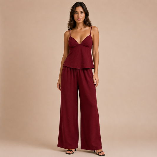 Cecilia - Conjunto top tirantes escotado y pantalón palazzo