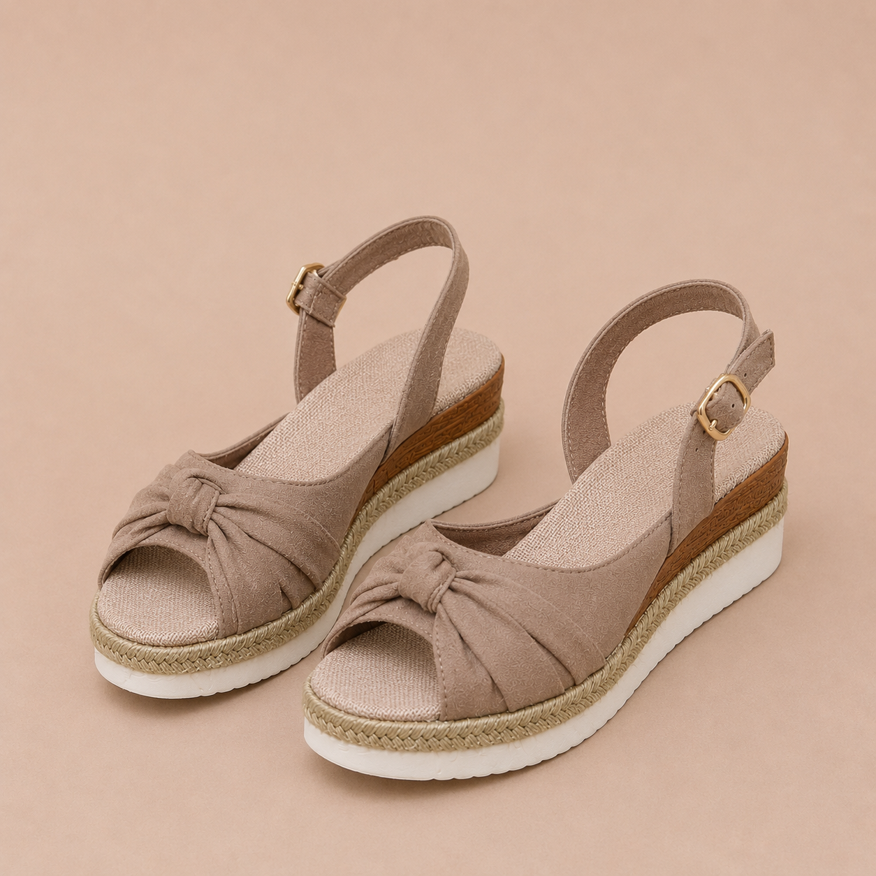 Inés - Sandalias cuña con lazo y plataforma de esparto