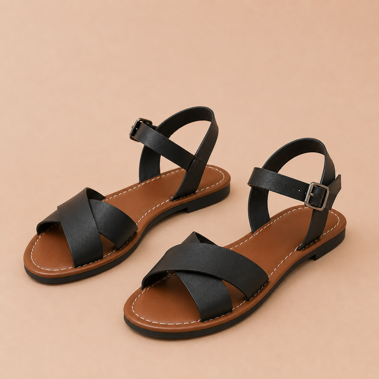 Teresa - Sandalias planas con tiras cruzadas