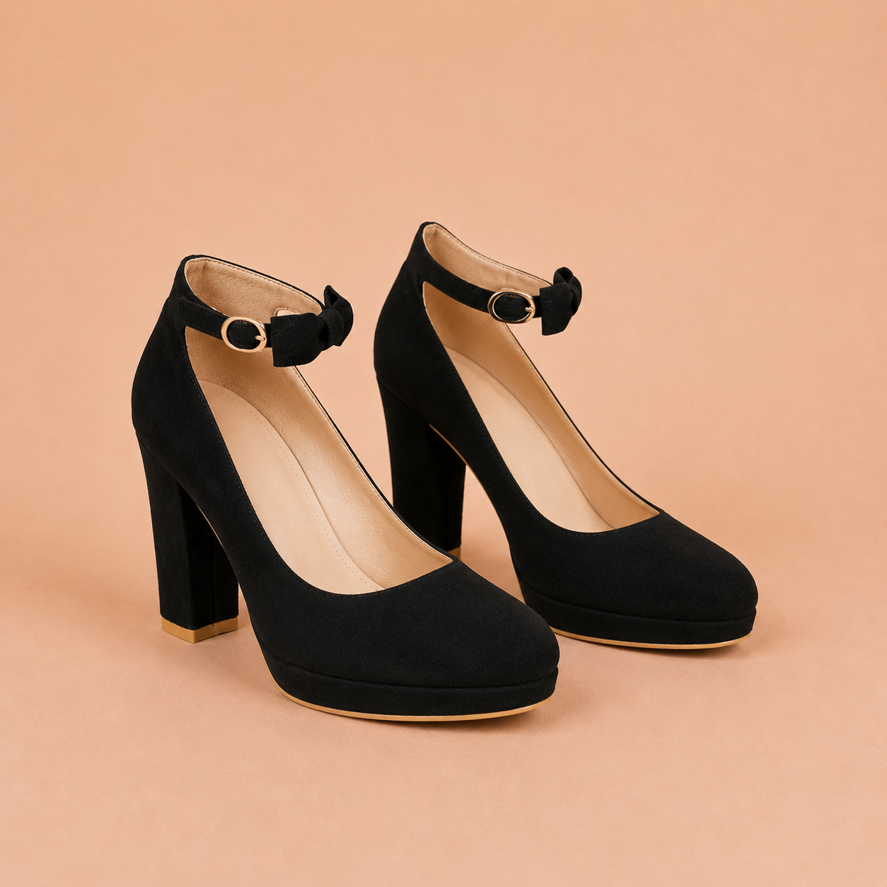 Lucía - Zapatos de tacón ancho con lazo y pulsera al tobillo