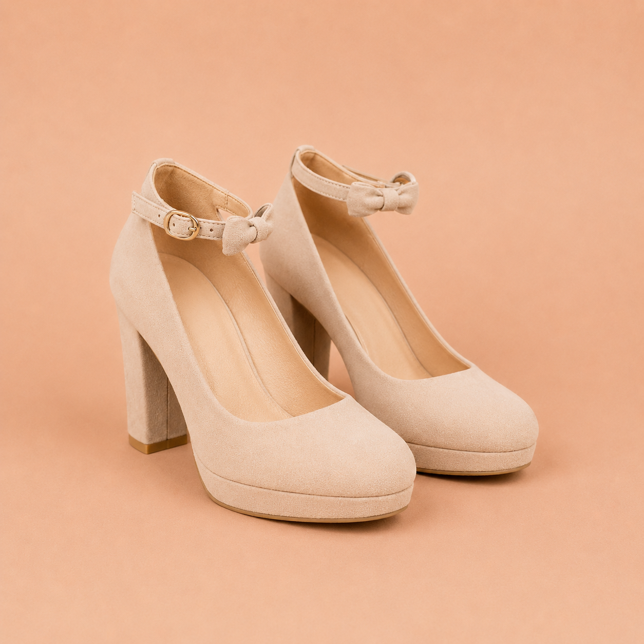 Lucía - Zapatos de tacón ancho con lazo y pulsera al tobillo