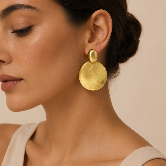 Pendientes Medallón Dorado Satinado