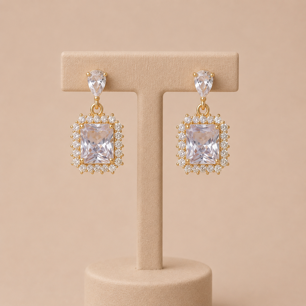Pendientes Cristal Cuadrado con Halo de Circonitas