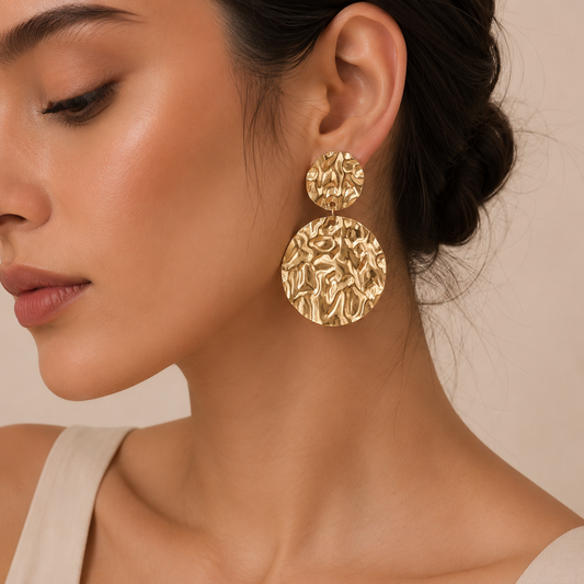 Pendientes Doble Disco Martillado Colgante