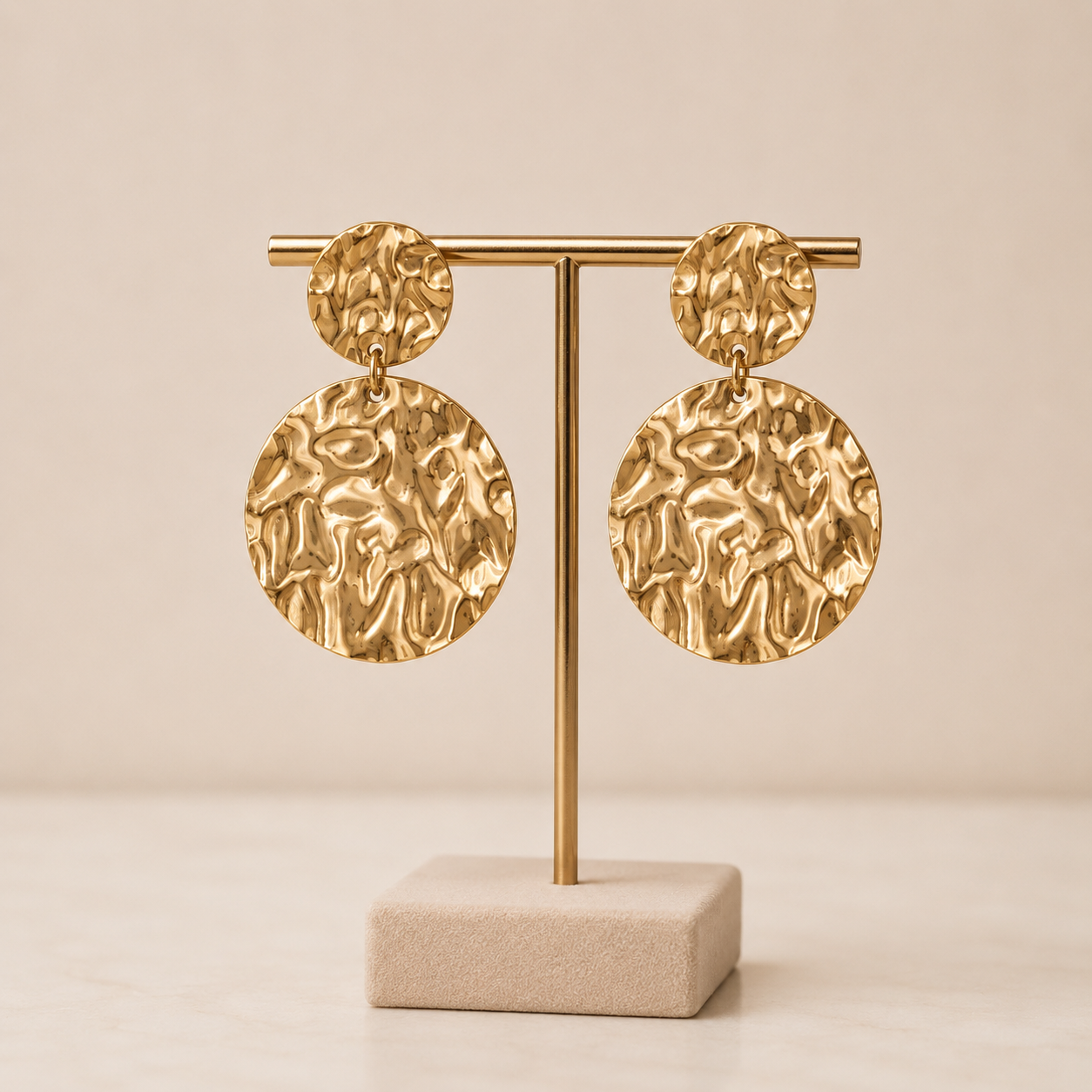 Pendientes Doble Disco Martillado Colgante