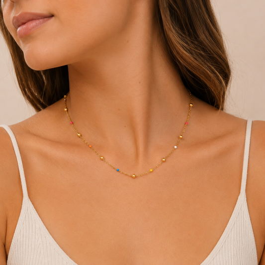 Collar Cadena con Bolitas y Detalles de Esmalte