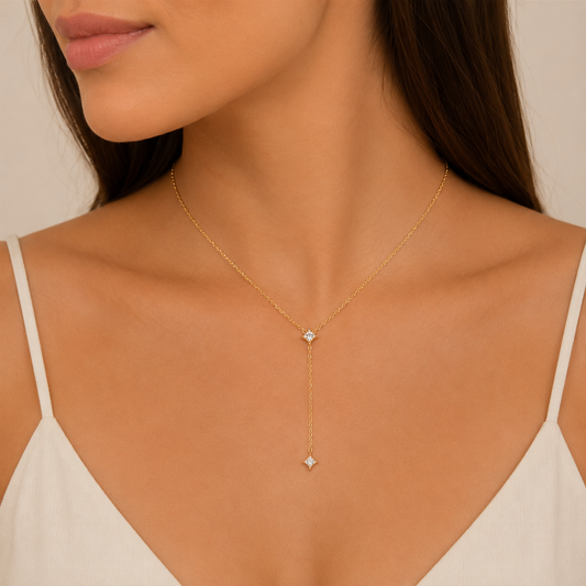 Collar Tipo Y con Estrellas de Circonitas