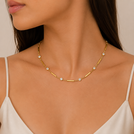 Collar Cadena de Eslabones con Circonitas Intercaladas