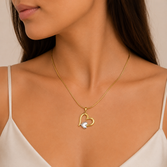 Collar Cadena Serpiente con Dije Doble Corazón Entrelazado