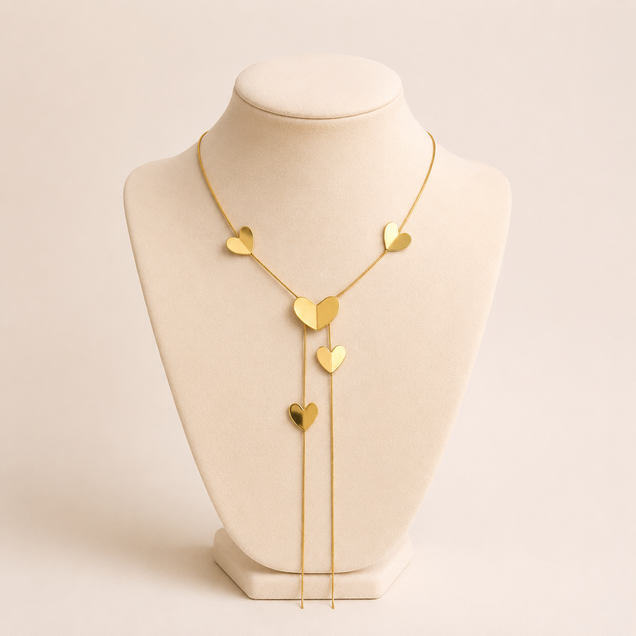 Collar cascada de corazones dorados