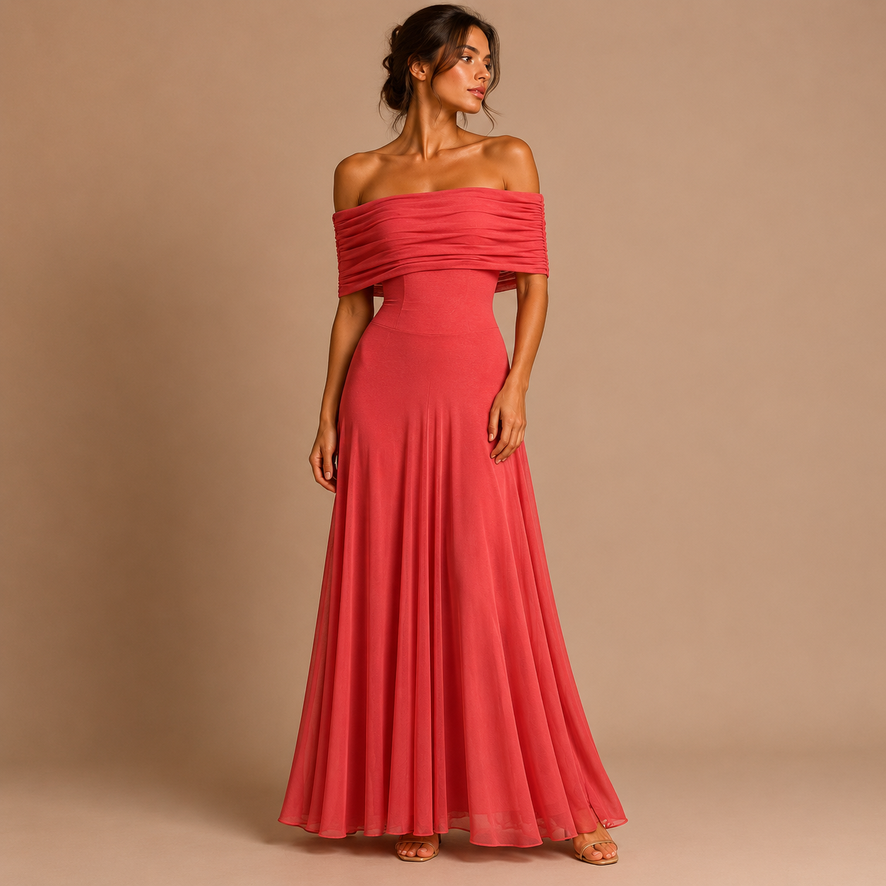 Martina - Vestido Hombros Descubiertos de Caída Fluida