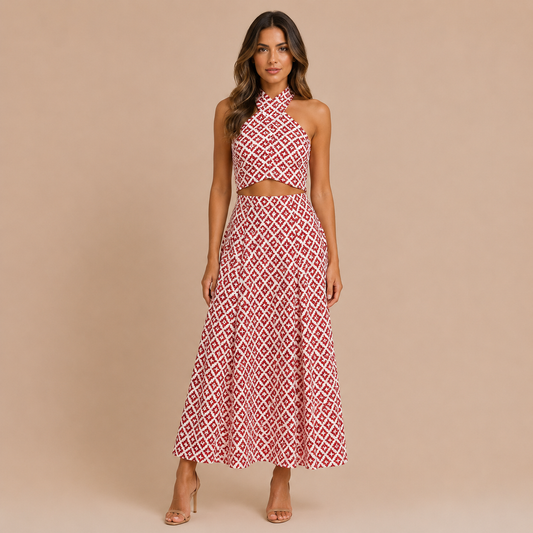 Aitana - Conjunto estampado geométrico con falda midi