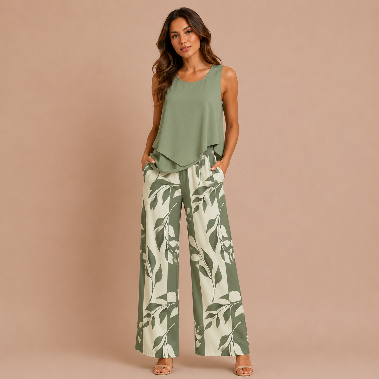 Florencia - Conjunto top asimétrico y pantalón palazzo