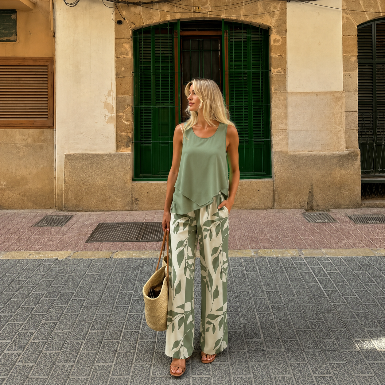 Florencia - Conjunto top asimétrico y pantalón palazzo