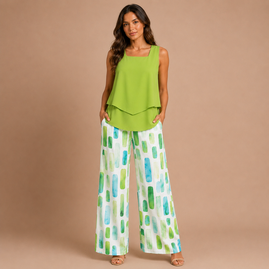 Marisol - Conjunto top asimétrico y pantalón palazzo