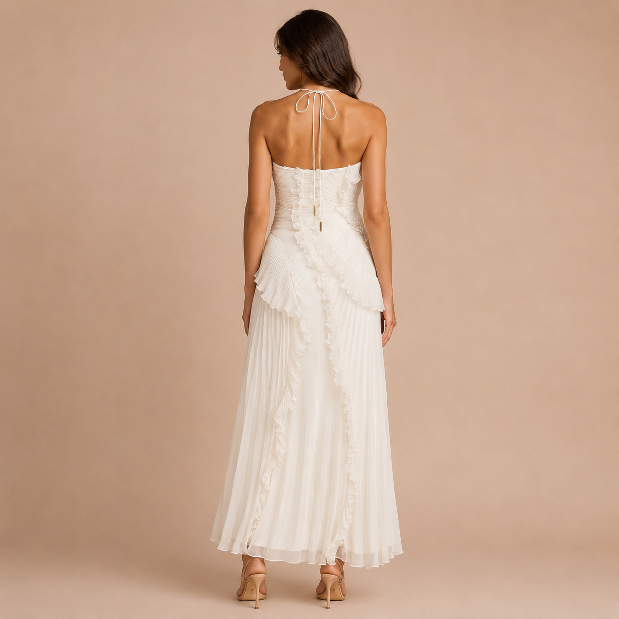 Emilia - Vestido halter plisado con volante asimétrico