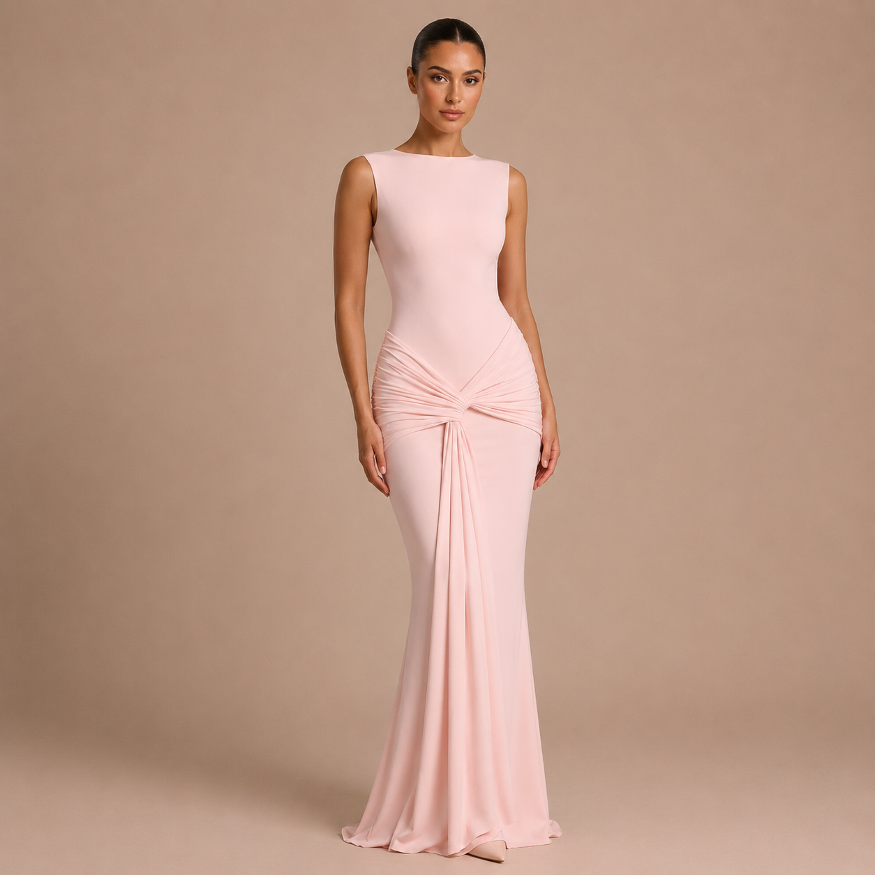 Clara - Vestido maxi ceñido con nudo frontal y falda sirena