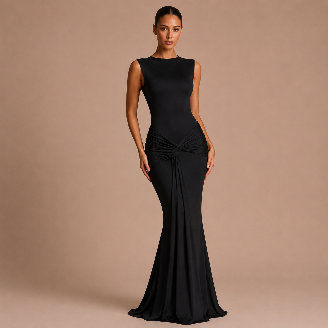 Clara - Vestido maxi ceñido con nudo frontal y falda sirena