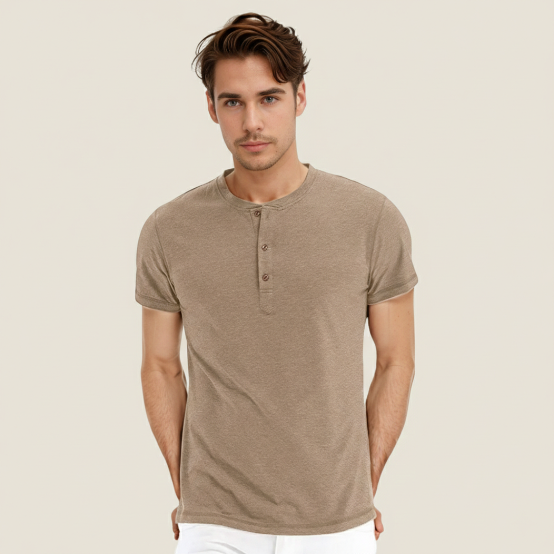 Mario - Camiseta Básica Hombre Manga Corta Tapeta Botones Cuello Redondo