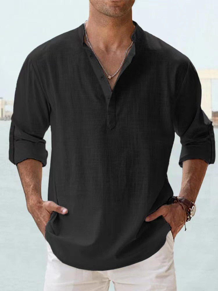 LAURENT - CAMISA MINIMALISTA CON CUELLO MANDARÍN PARA HOMBRE