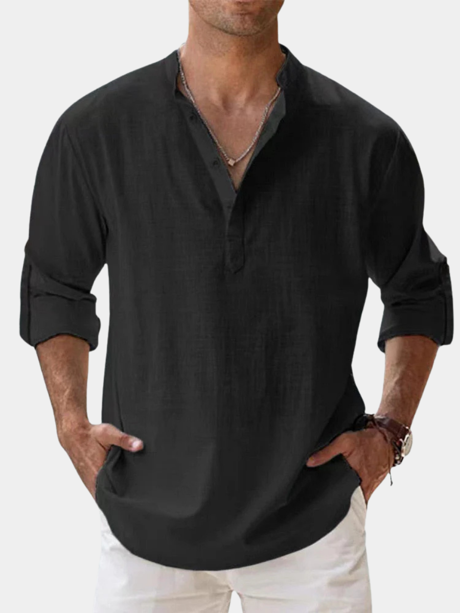LAURENT - CAMISA MINIMALISTA CON CUELLO MANDARÍN PARA HOMBRE