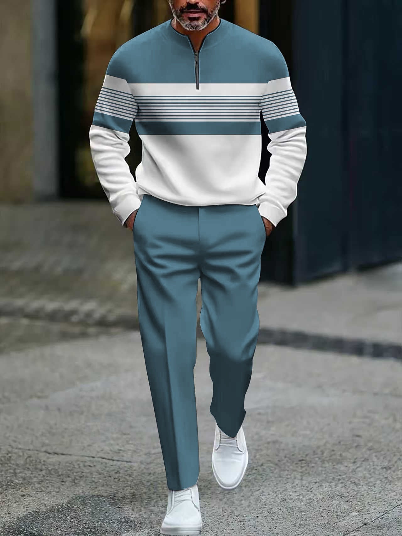 Conjunto para hombre con estampado gráfico – suéter y pantalón –