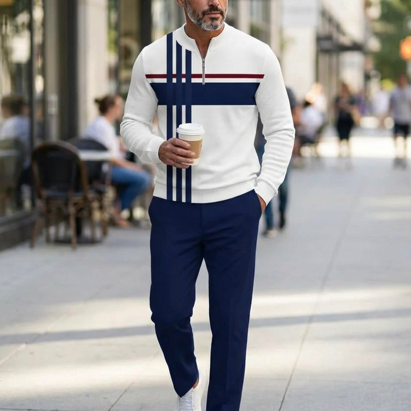 Conjunto para hombre con estampado gráfico – suéter y pantalón –